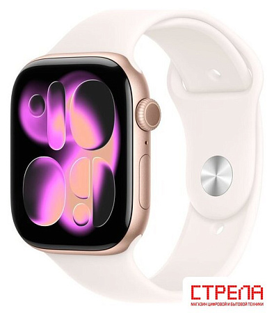 Умные часы Apple Watch Series 11 46 мм (алюминиевый корпус, розовое золото/легкие румяна, спортивный силиконовый ремешок S/M)