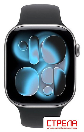 Умные часы Apple Watch Series 11 46 мм (алюминиевый корпус, космический серый/черный, спортивный силиконовый ремешок M/L)