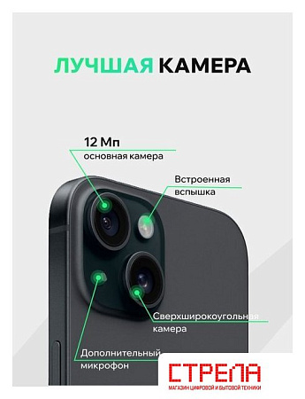 Телефон Apple iPhone 15 128GB воcстановленный by ELNU, грейд A (черный)