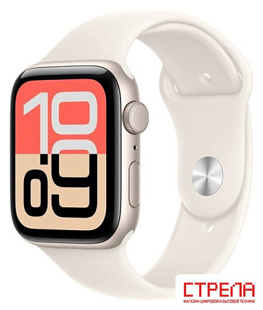 Умные часы Apple Watch SE 3 44 мм (алюминиевый корпус, звездный свет/звездный свет, спортивный силиконовый ремешок S/M)