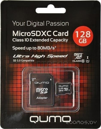 Карта памяти Qumo QM128GMICSDXC10U1 microSDXC 128GB + адаптер