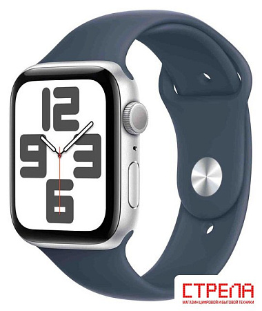 Умные часы Apple Watch SE 2 44 мм (алюминиевый корпус, серебристый/грозовой синий, спортивный силиконовый ремешок S/M)