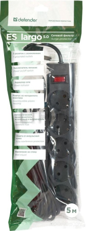 Сетевой фильтр Defender ES largo 5 (черный)