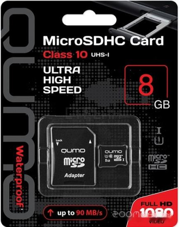 Карта памяти Qumo microSDHC QM8GMICSDHC10U1 8GB (с адаптером)