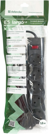 Сетевой фильтр Defender ES Largo 1.8 5 Sockets 1.8m