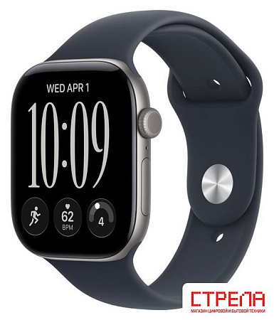 Умные часы Apple Watch Series 12 46 мм (алюминиевый корпус, серый космос/темно-синий, спортивный силиконовый ремешок S/M)