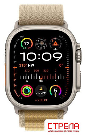 Умные часы Apple Watch Ultra 2 LTE 49 мм (титановый корпус, титановый/бежевый, ремешок из полиэстера M)