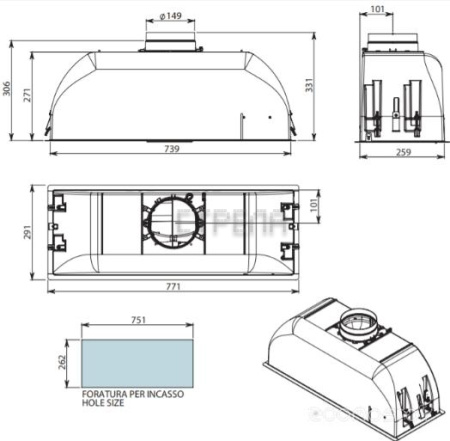 Кухонная вытяжка Falmec Gruppo Incasso Touch Vision 70 800/1280 м3/ч (CGIW70.E16P9#ZZZI491F)
