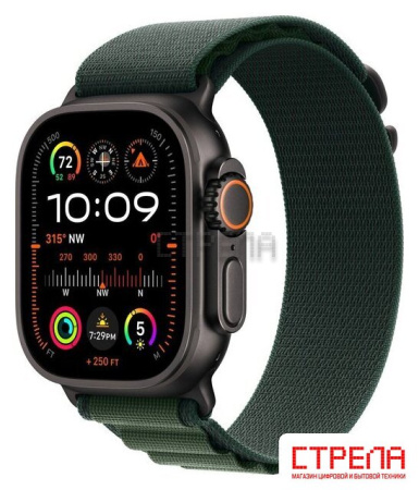 Умные часы Apple Watch Ultra 2 LTE 49 мм (титановый корпус, черный/темно-зеленый, ремешок из полиэстера S)