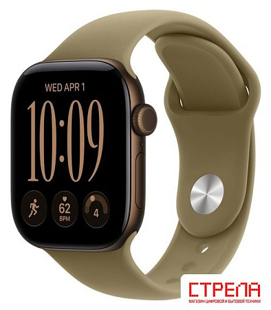 Умные часы Apple Watch Series 12 42 мм (алюминиевый корпус, темная бронза/оливковый, спортивный силиконовый ремешок S/M)